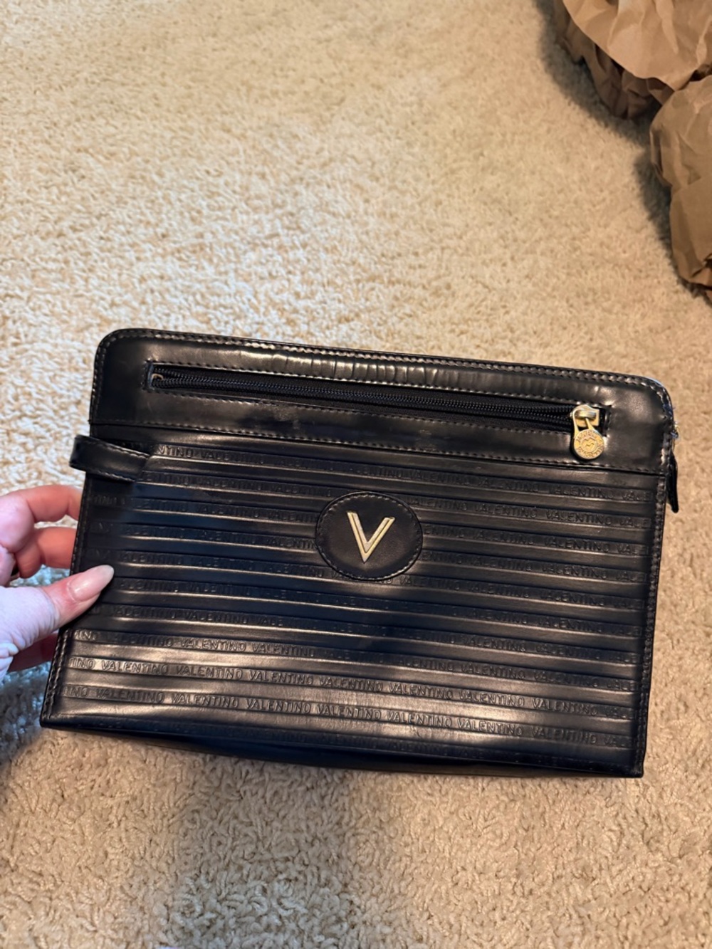 Mario Valentino black leather clutch bag
